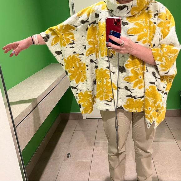 Anthropologie Saturday Sunday yellow floral bohemian poncho turtleneck sweater - Picture 2 of 10